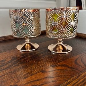 Rose Gold Candle Holders with candles